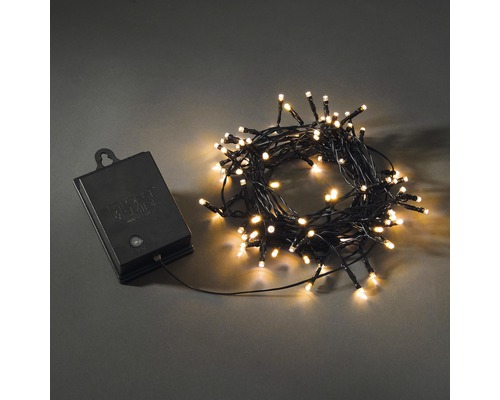 KONSTSMIDE Kerstverlichting LED lichtsnoer 80 lampjes extra warmwit met lichtsensor Batterijgevoede lichtslinger met warm witte ledlampen