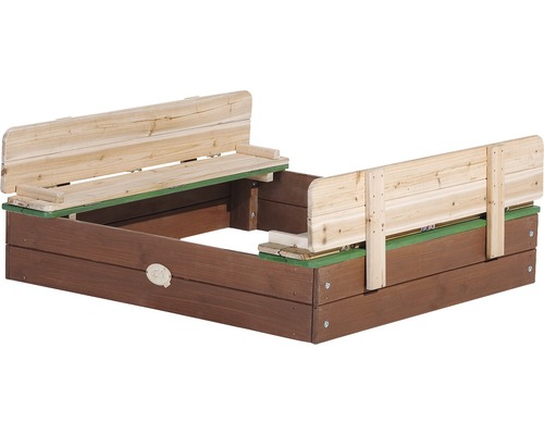 Zandbak van hout met zitbank