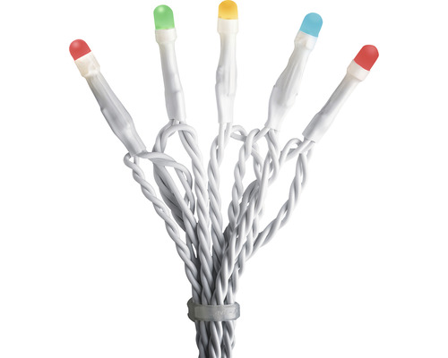 LED-lichtsnoer met veelkleurige lampjes en witte kabel