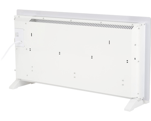Achterkant van een witte radiator met voetstukken