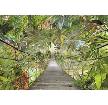 Fotobehang met jungle thema, hangbrug, aap en papegaai