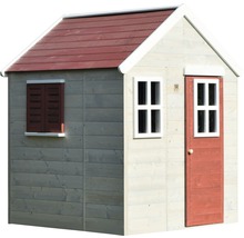 Houten speelhuis met ramen en deur