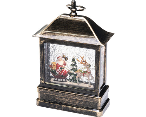 Decoratieve sneeuwbollantaarn met kerstman, rendier en kerstboom