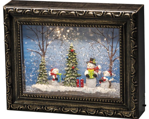 Decoratieve sneeuwbol met lijst, kerstmotief en sneeuwpoppen