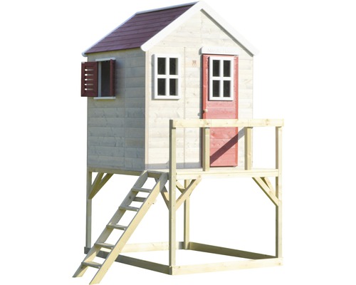 Houten speelhuis met ladder en platform
