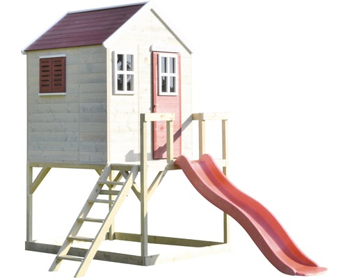 Houten speelhuis met glijbaan en ladder
