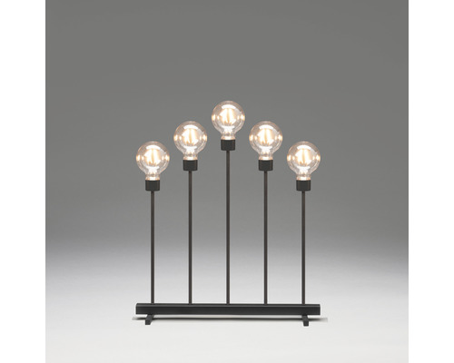 KONSTSMIDE Kerstverlichting LED kandelaar metaal zwart 5 lampjes extra warmwit Decoratieve lamp met vijf gloeilampen op een zwarte voet