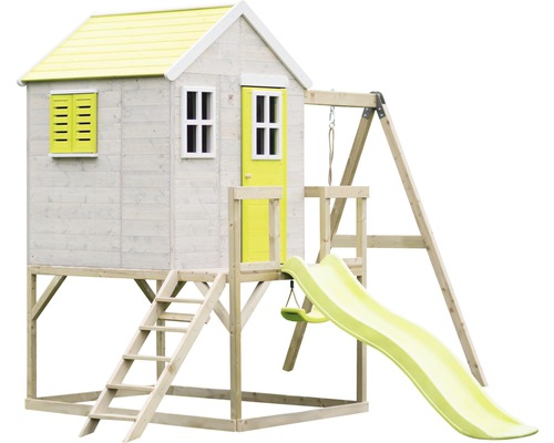 Houten speelhuis voor kinderen met glijbaan en schommel