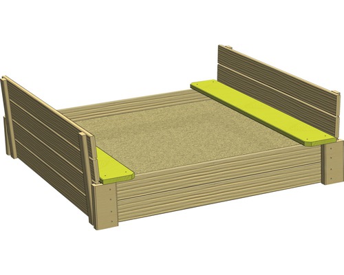 Houten zandbak met zitgedeeltes
