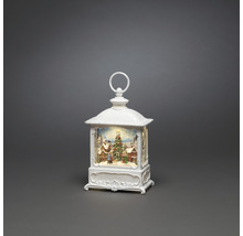 Decoratieve witte lantaarn met kerstmotief en sneeuw