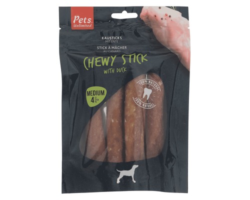 Pets Unlimited kauwsticks voor honden met eend, medium, 4 stuks