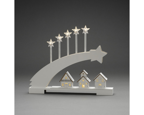 Kerstkandelaar met sterren en huizen als decoratie
