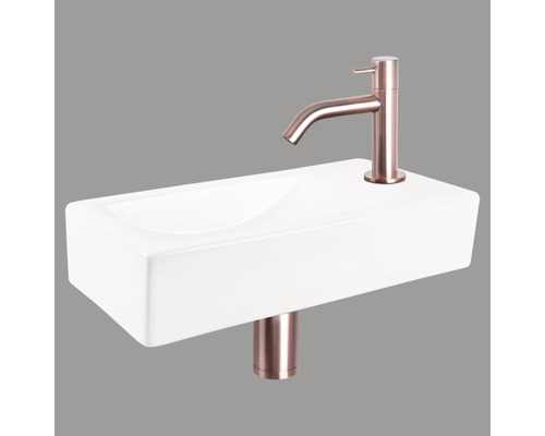DIFFERNZ Fonteinset Neva met plug always open keramiek roodkoper 38x18x8 cm Keramische wastafel met kraan voor de badkamer