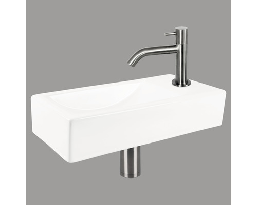 DIFFERNZ Fonteinset Neva met plug always open keramiek gun metal 38x18x8 cm Wastafel met kraan en sifon
