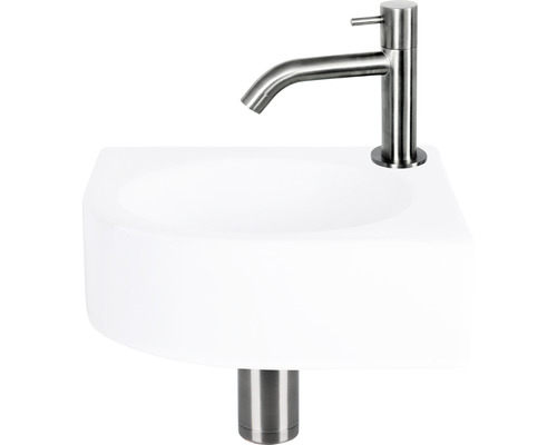 DIFFERNZ Fonteinset Wolga met plug always open keramiek gun metal 30x30x10 cm Wastafel met kraan en sifon