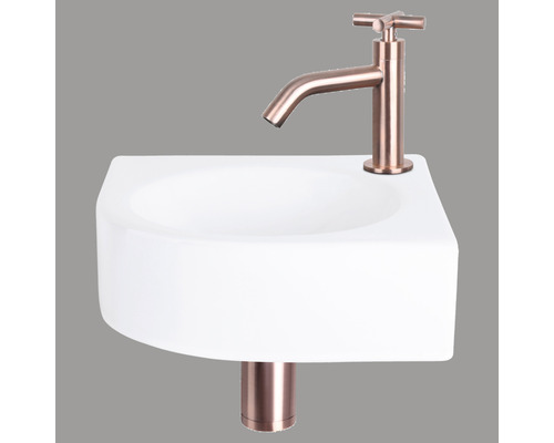 DIFFERNZ Fonteinset Wolga met plug always open keramiek roodkoper 30x30x10 cm Keramische wastafel met kraan
