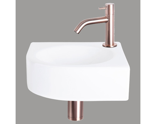 DIFFERNZ Fonteinset Wolga met plug always open keramiek roodkoper 30x30x10 cm Wastafel met kraan voor de badkamer