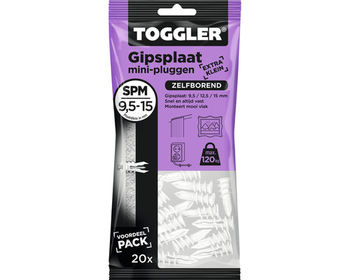 Togglers gipsplaatpluggen Mini, 20 stuks, voor bevestiging in gipsplaten