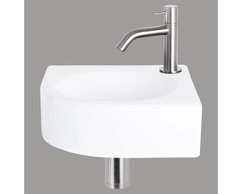 DIFFERNZ Fonteinset Wolga met plug always open keramiek mat chroom 30x30x10 cm Keramische wastafel met kraan