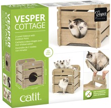 Vesper Cottage kattenhuis van hout met twee verdiepingen en katten