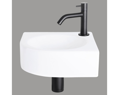 DIFFERNZ Fonteinset Wolga met plug always open keramiek mat zwart 30x30x10 cm Keramische wastafel met kraan voor de badkamer