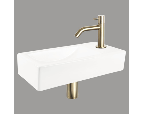 DIFFERNZ Fonteinset Neva met plug always open keramiek mat goud 38x18x8 cm Wastafel met kraan