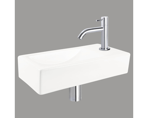 DIFFERNZ Fonteinset Neva met plug always open keramiek chroom 38x18x8 cm Wastafel met kraan voor de badkamer