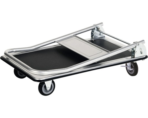 Opgeklapte transportwagen met wielen.