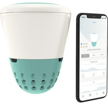 Zwemmend zwembadthermometer met bijbehorende smartphone-app voor het bewaken van de waterkwaliteit