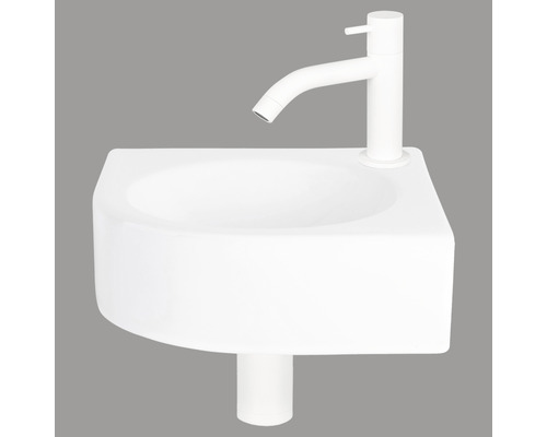 DIFFERNZ Fonteinset Wolga met plug always open keramiek mat wit 30x30x10 cm Kleine wastafel met kraan voor de badkamer.