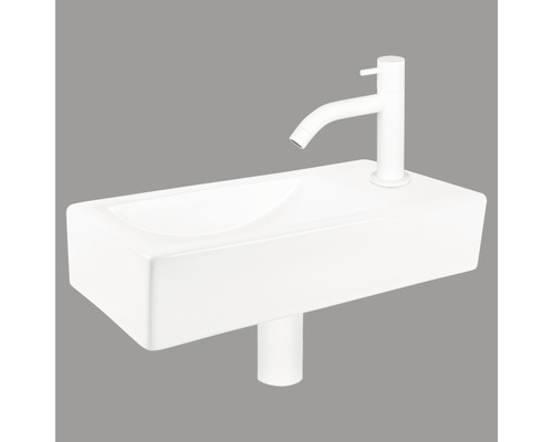 DIFFERNZ Fonteinset Neva met plug always open keramiek mat wit 38x18x8 cm Wastafel met kraan voor de badkamer