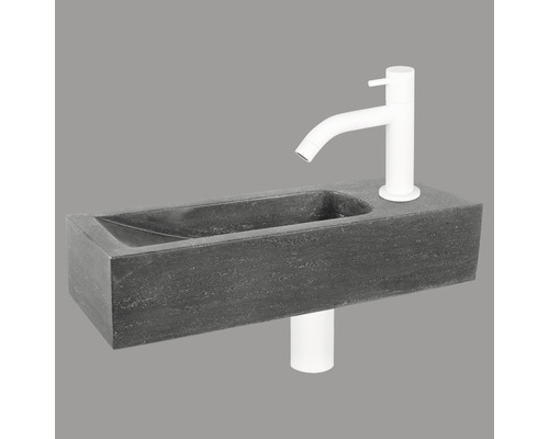 DIFFERNZ Fonteinset Neva met plug always open natuursteen mat wit 38x14x8 cm Wastafel van steen met kraan