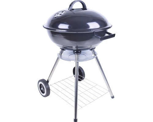 Bolvormige barbecue met deksel, wielen en opbergrek