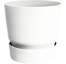 Witte kunststof bloempot met schotel