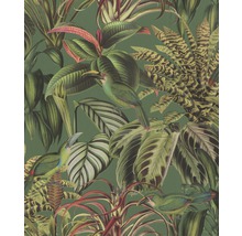 Behang met tropische planten en vogels