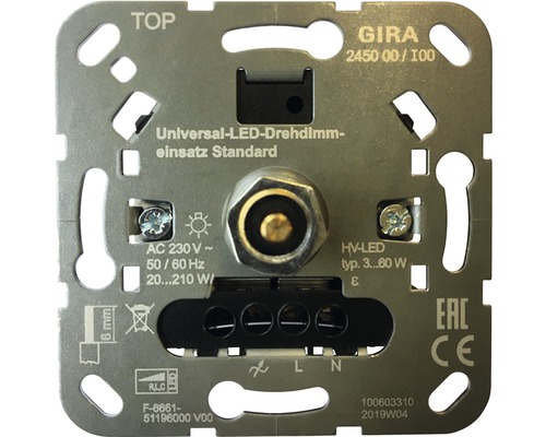 GIRA System 3000 Universele LED draaidimmer Standard 3-60 W (R,L,C) 245000 Gira Universele LED draaidimmerinzetstuk Standard