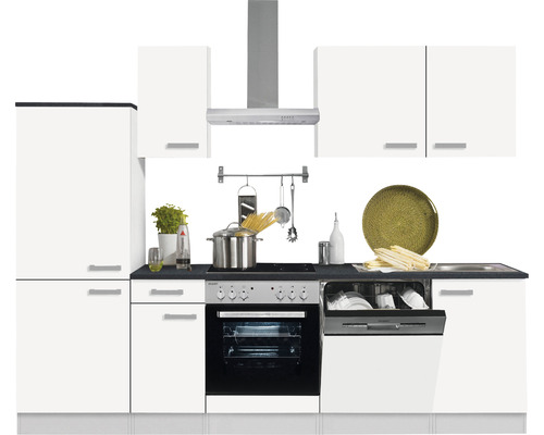 OPTIFIT Keukenblok met apparatuur Oslo214 wit mat 270x60 cm Keuken met spoelbak, fornuis, afzuigkap en vaatwasser