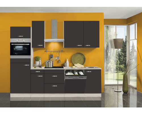 OPTIFIT Keukenblok met apparatuur Faro220 antraciet mat 270x60 cm Moderne keuken met inbouwkasten, spoelbak en vaatwasser