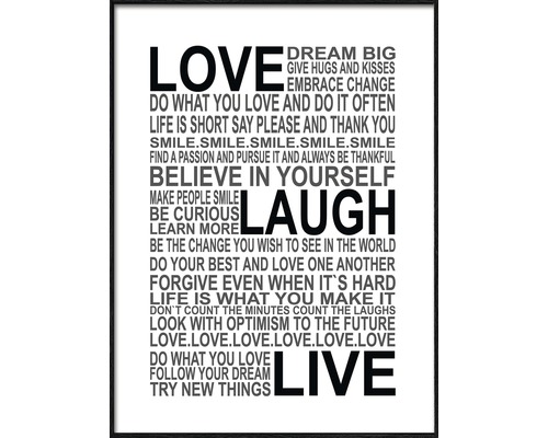 PURE LIVING Schilderij met lijst Love Laugh Live 33x43 cm