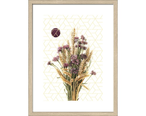 Ingelijste afbeelding met bloemen en geometrisch patroon als wanddecoratie