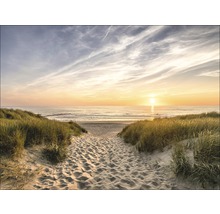 Zonsondergang op het strand met duinen en zandpad