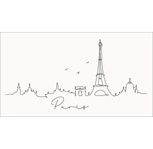 Illustratie van de skyline van Parijs met de Eiffeltoren en de Arc de Triomphe
