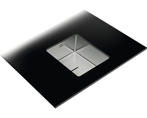 Inbouwspoelbak van roestvrij staal in zwart werkblad