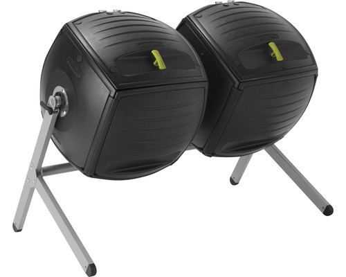 Twee zwarte compostvaten met standaard