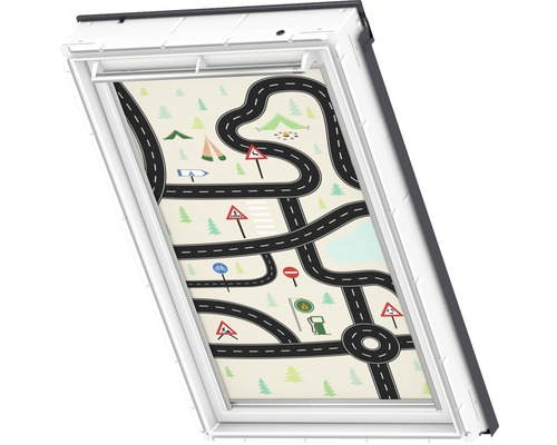 Dakvenster rolgordijn met stratenpatroon