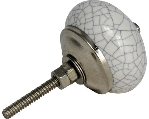Meubelknop van keramiek met craquelé en metalen bevestiging