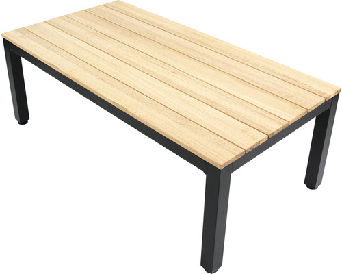 Rechthoekige tuintafel met houten blad en metalen poten