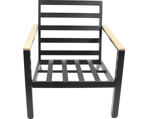 Tuinstoel met houten armleuningen en stalen frame