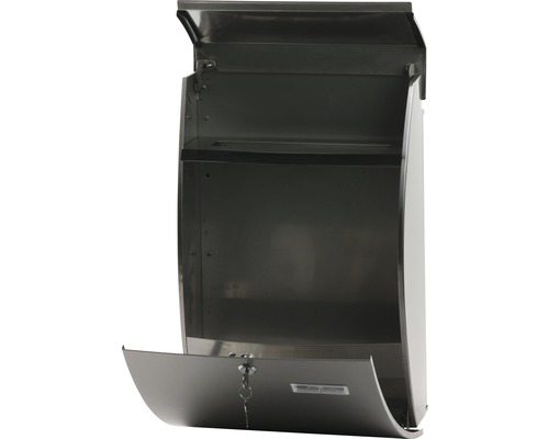 Geopende roestvrijstalen brievenbus met slot