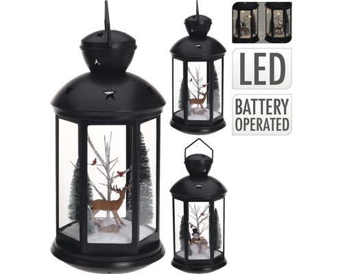 Decoratieve ledlantaarn met wintermotieven, werkt op batterijen